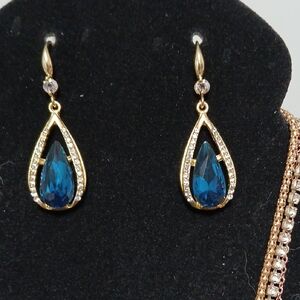 Elegant Blue and Gold Teardrop Earrings